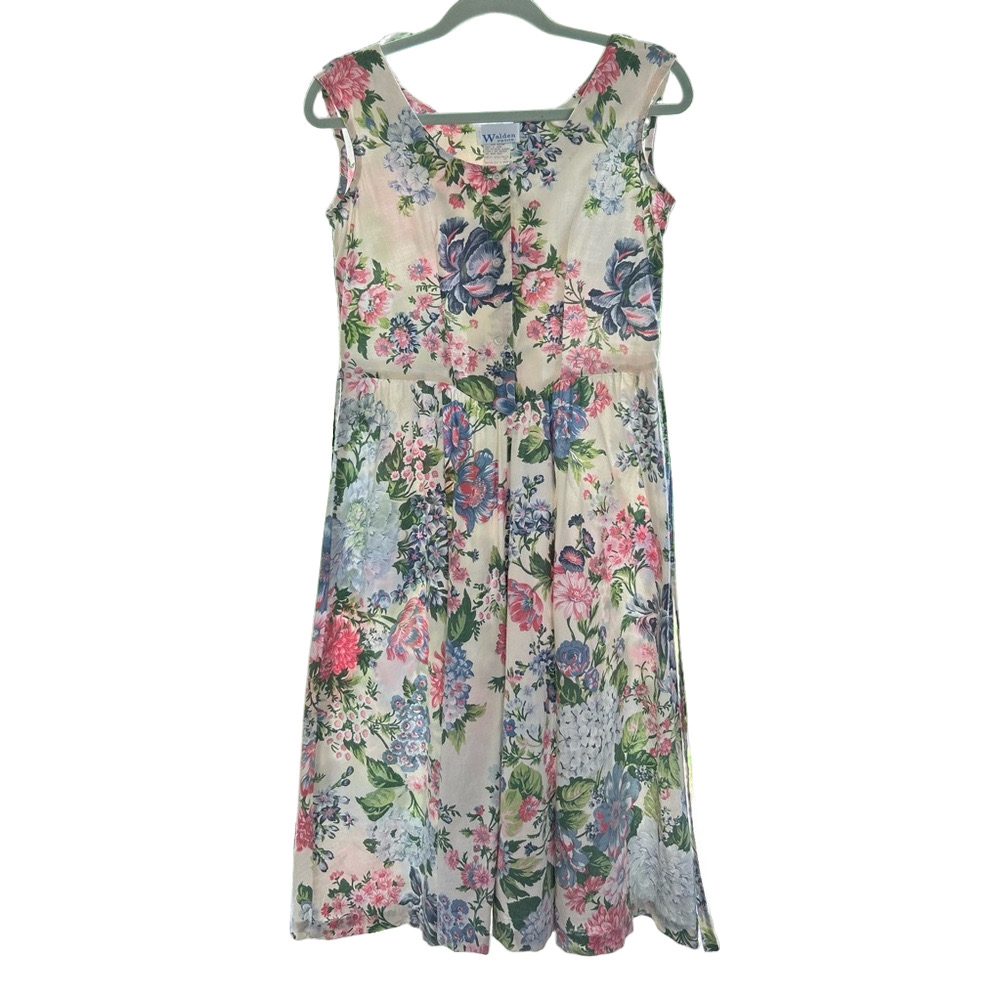 Vintage Walden Floral Dress Size 6P Midi Corset Tank Tie Back Pastel